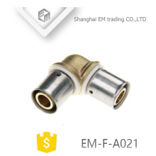 EM-F-A021 Dupla compressão conector latão cotovelo tubo de encaixe